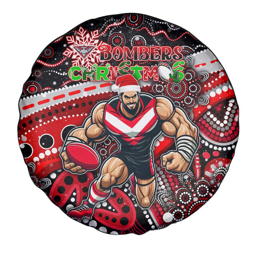 Merry Christmas AFL Bombers Spare Tire Cover Aboriginal Santa Football Mascot