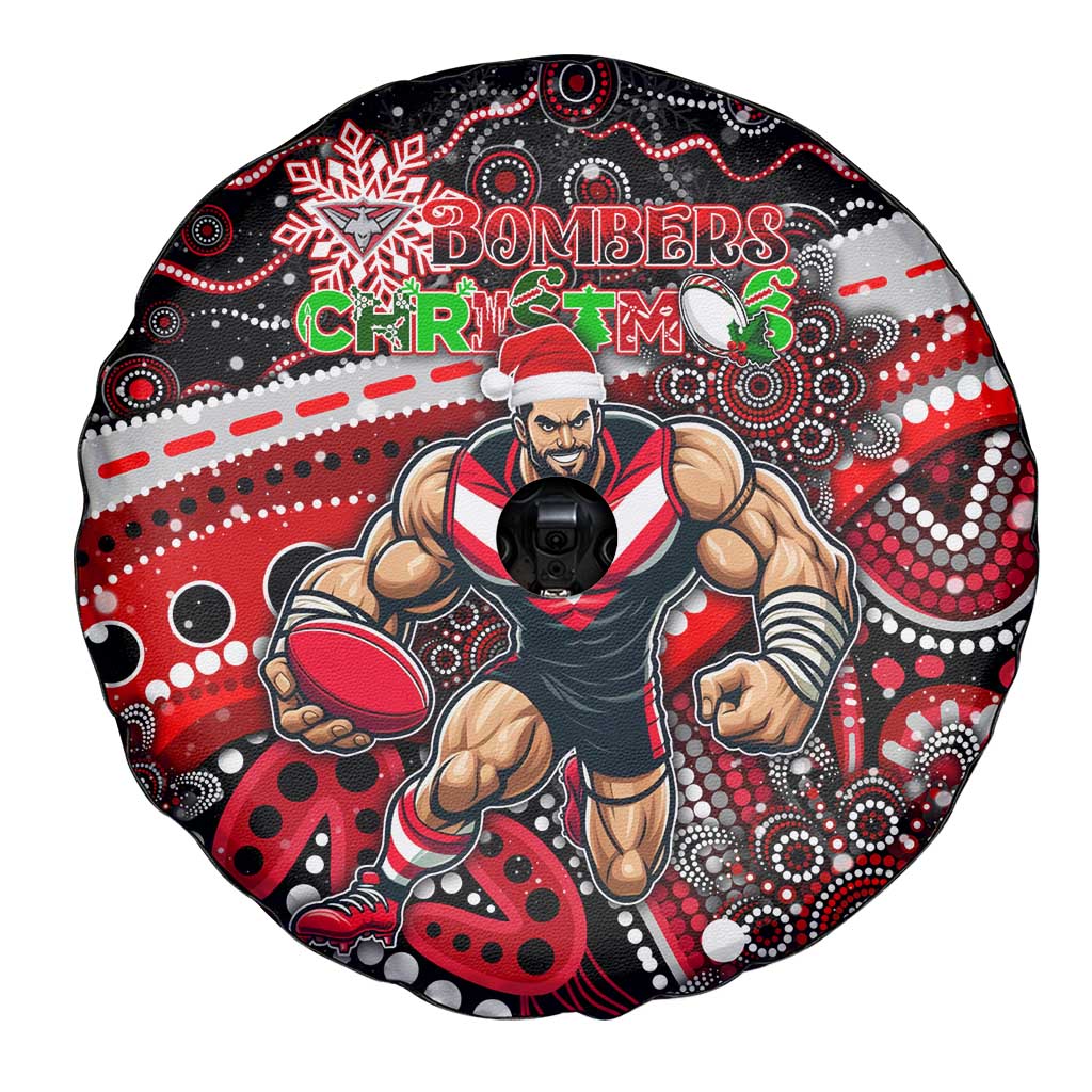 Merry Christmas AFL Bombers Spare Tire Cover Aboriginal Santa Football Mascot