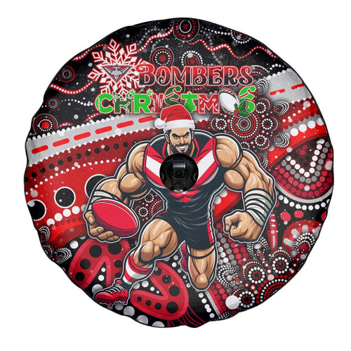 Merry Christmas AFL Bombers Spare Tire Cover Aboriginal Santa Football Mascot