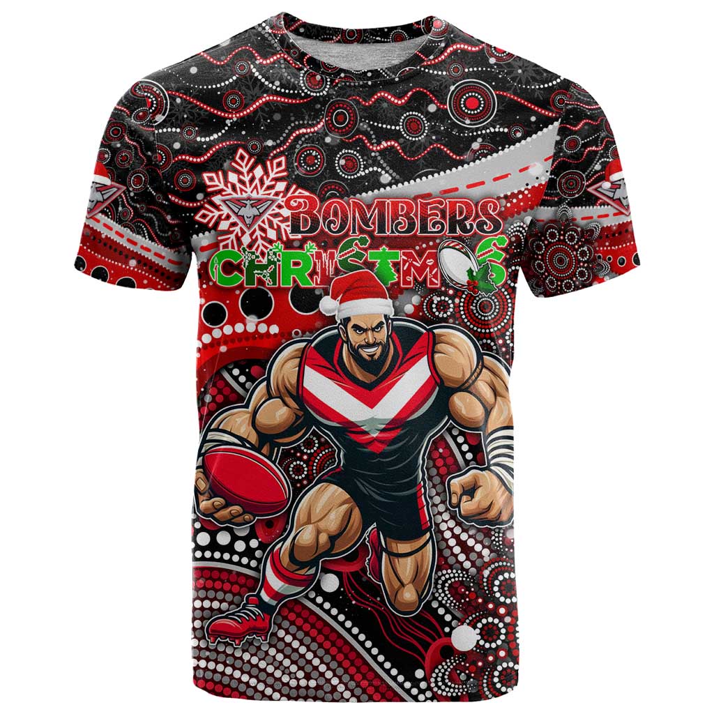 Merry Christmas AFL Bombers T Shirt Aboriginal Santa Football Mascot