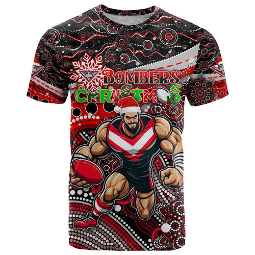 Merry Christmas AFL Bombers T Shirt Aboriginal Santa Football Mascot