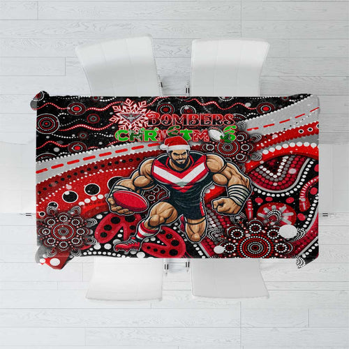 Merry Christmas AFL Bombers Tablecloth Aboriginal Santa Football Mascot