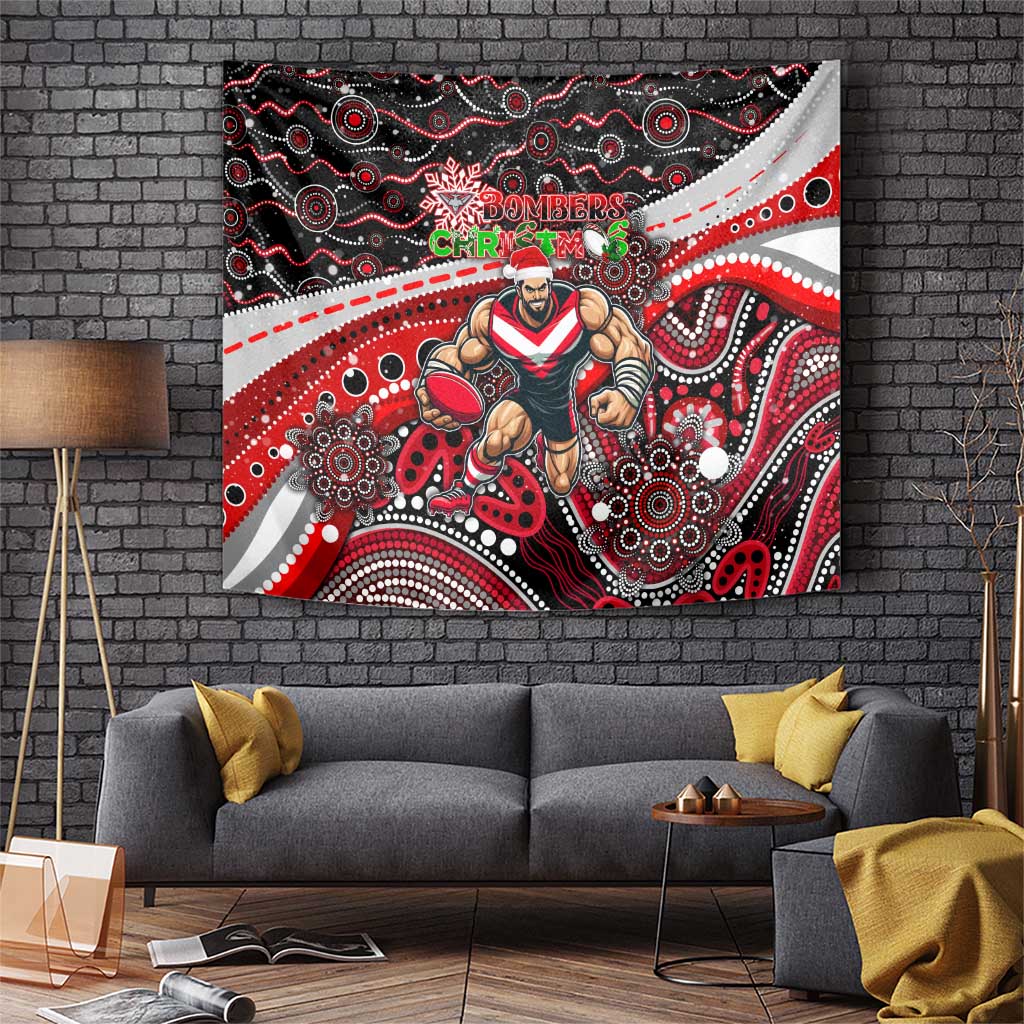 Merry Christmas AFL Bombers Tapestry Aboriginal Santa Football Mascot