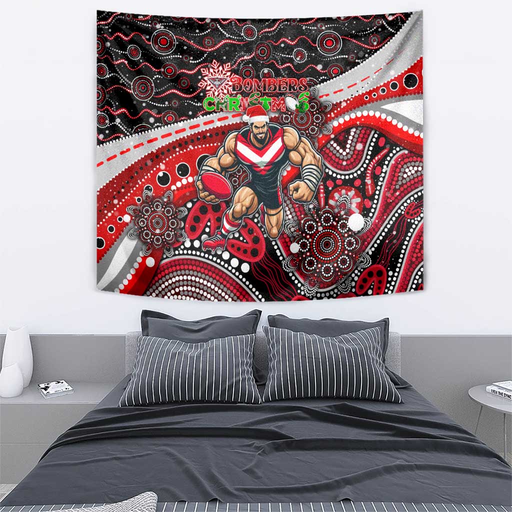 Merry Christmas AFL Bombers Tapestry Aboriginal Santa Football Mascot