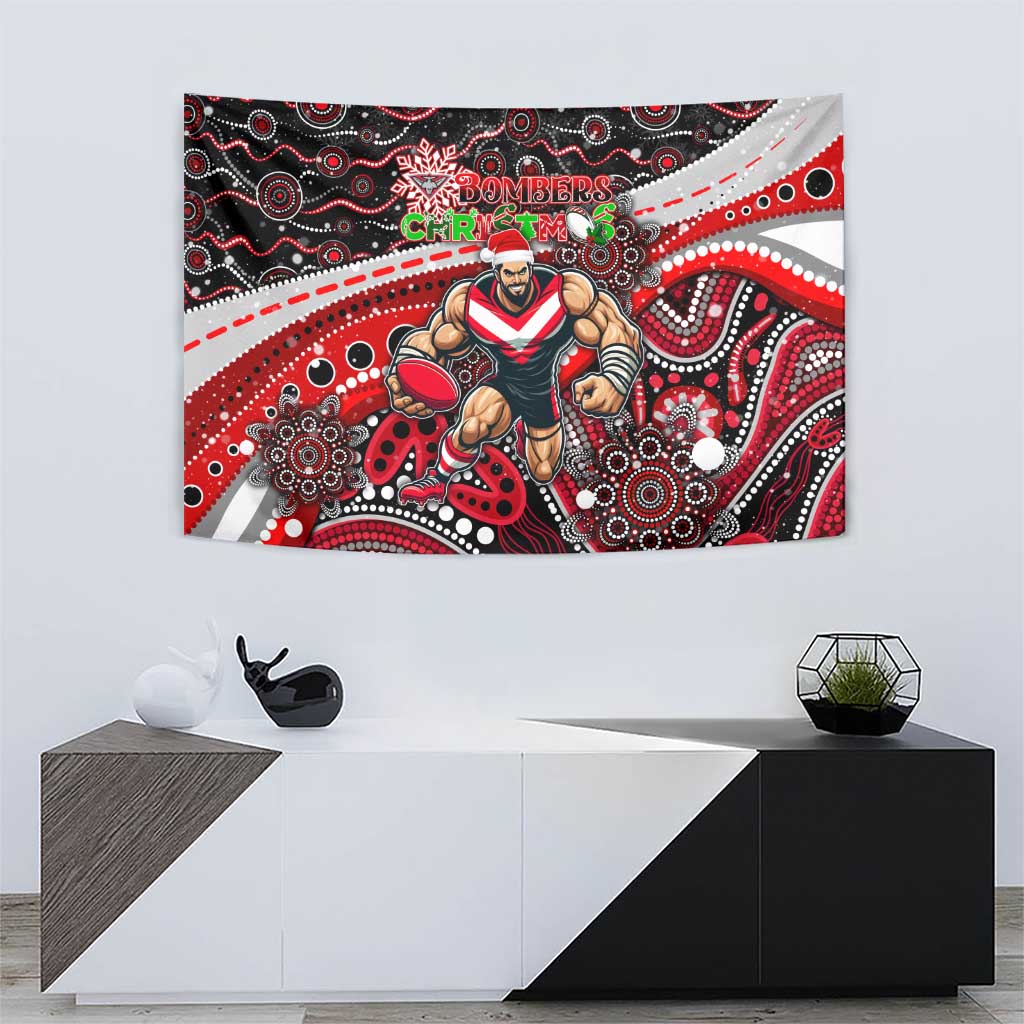 Merry Christmas AFL Bombers Tapestry Aboriginal Santa Football Mascot