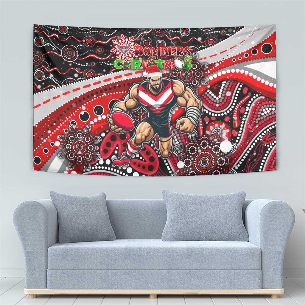 Merry Christmas AFL Bombers Tapestry Aboriginal Santa Football Mascot