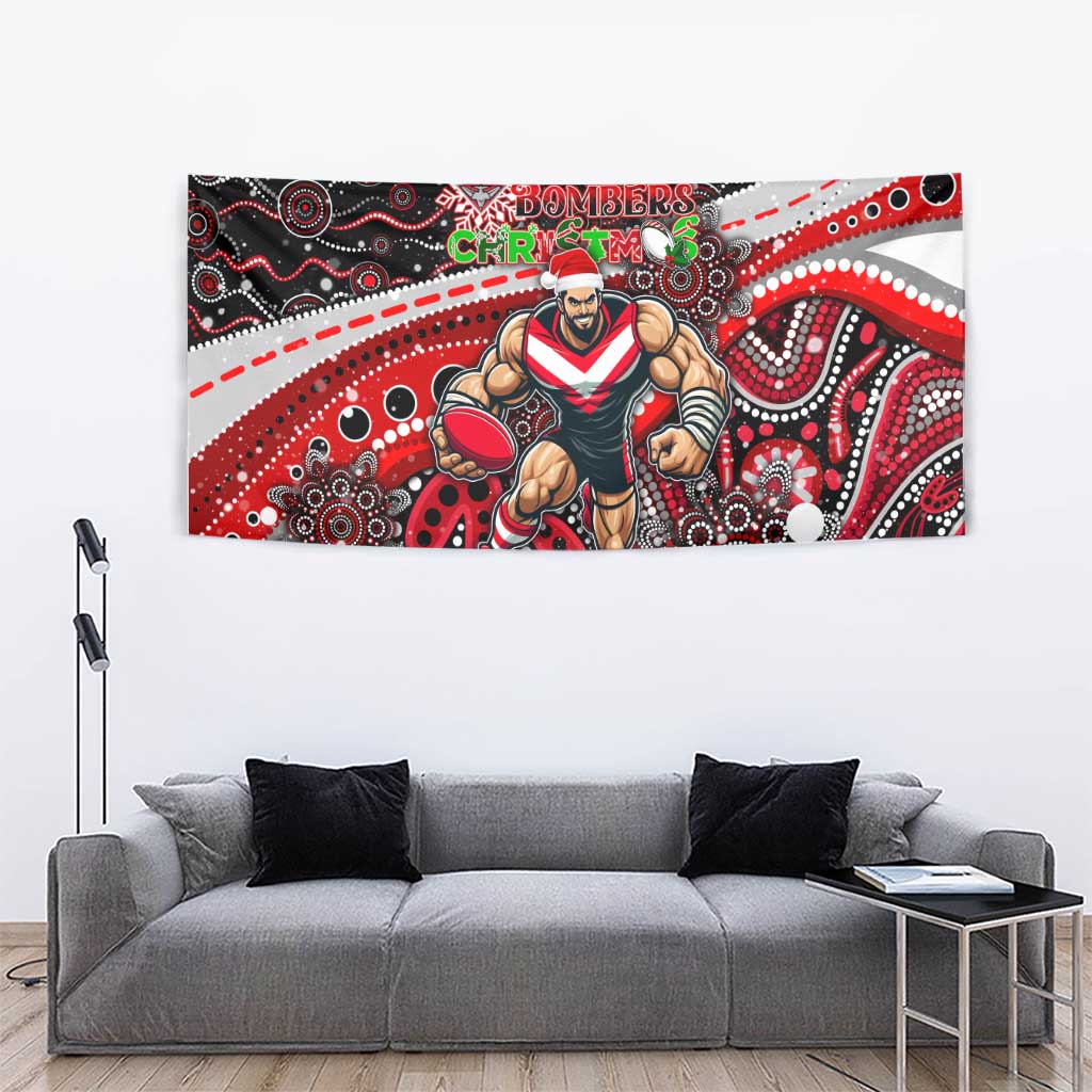 Merry Christmas AFL Bombers Tapestry Aboriginal Santa Football Mascot