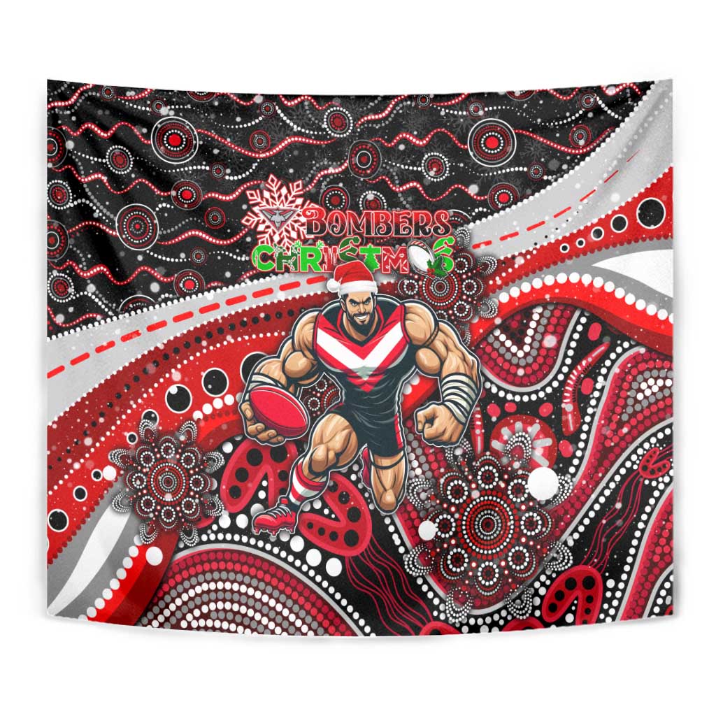 Merry Christmas AFL Bombers Tapestry Aboriginal Santa Football Mascot