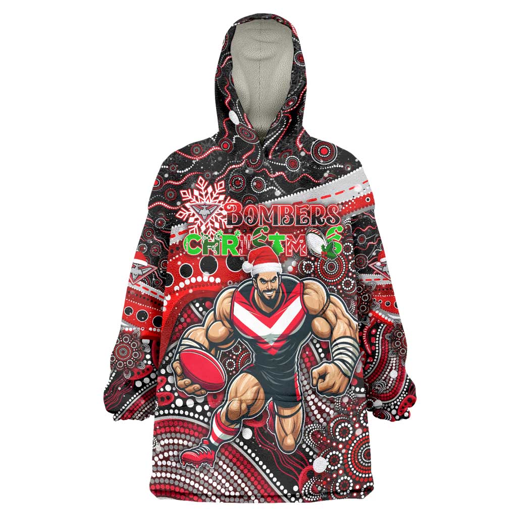Merry Christmas AFL Bombers Wearable Blanket Hoodie Aboriginal Santa Football Mascot