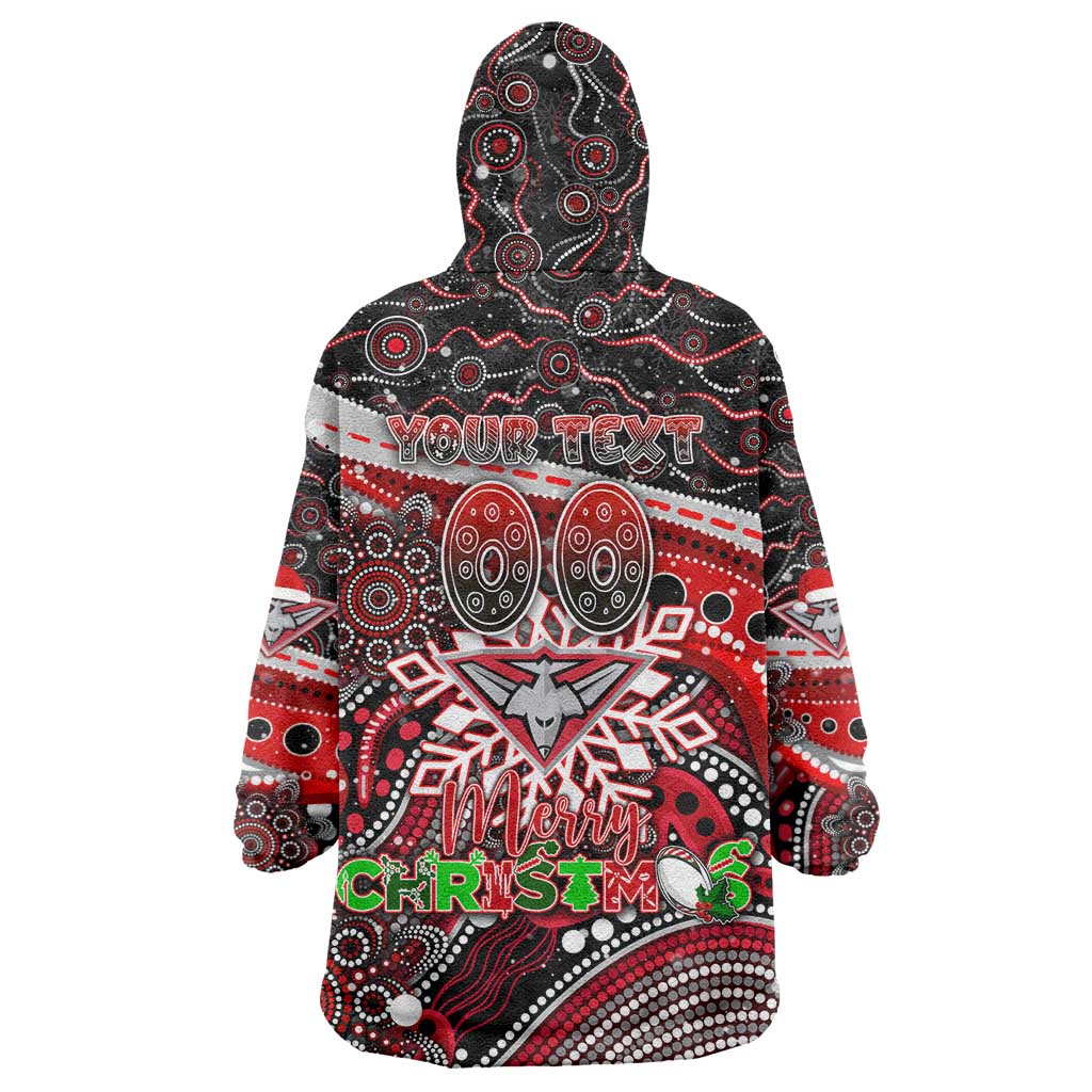 Merry Christmas AFL Bombers Wearable Blanket Hoodie Aboriginal Santa Football Mascot