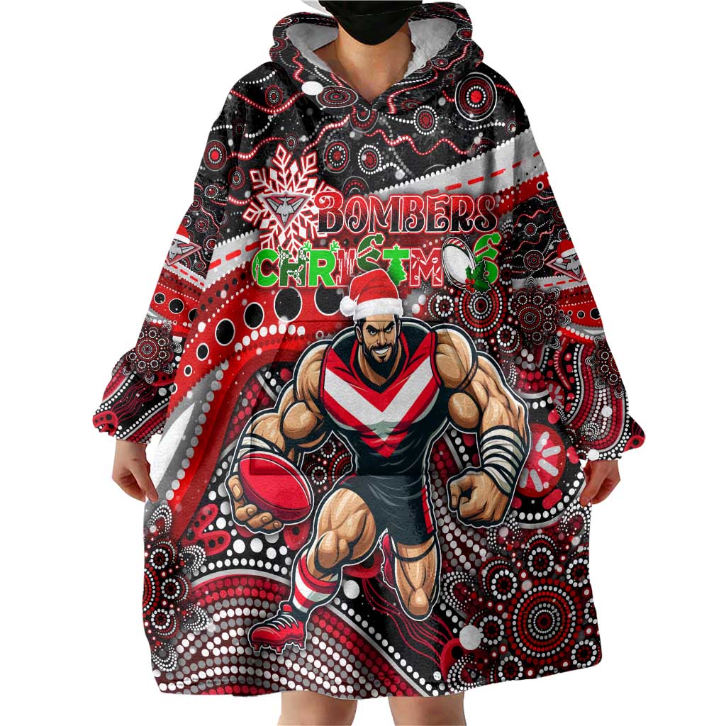 Merry Christmas AFL Bombers Wearable Blanket Hoodie Aboriginal Santa Football Mascot
