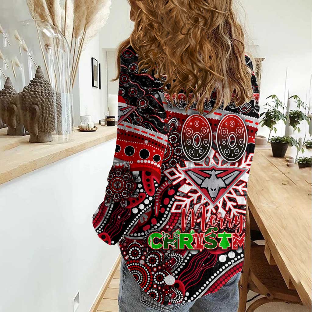 Merry Christmas AFL Bombers Women Casual Shirt Aboriginal Santa Football Mascot