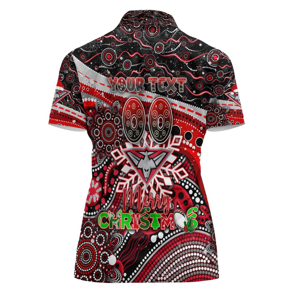 Merry Christmas AFL Bombers Women Polo Shirt Aboriginal Santa Football Mascot