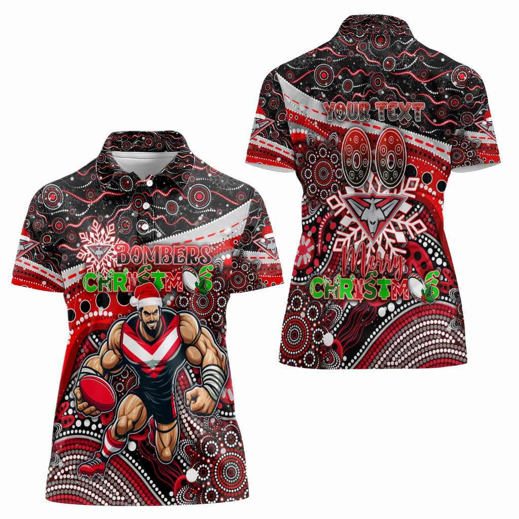 Merry Christmas AFL Bombers Women Polo Shirt Aboriginal Santa Football Mascot