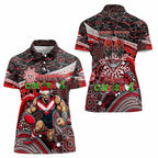Merry Christmas AFL Bombers Women Polo Shirt Aboriginal Santa Football Mascot