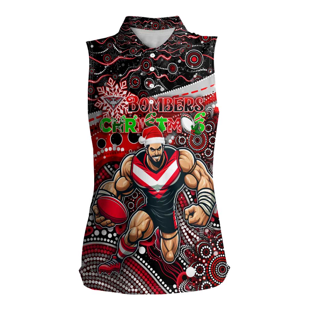 Merry Christmas AFL Bombers Women Sleeveless Polo Shirt Aboriginal Santa Football Mascot