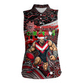 Merry Christmas AFL Bombers Women Sleeveless Polo Shirt Aboriginal Santa Football Mascot