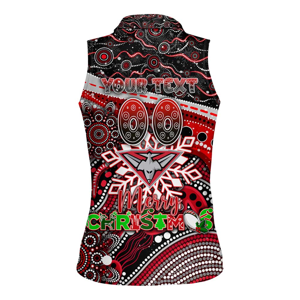 Merry Christmas AFL Bombers Women Sleeveless Polo Shirt Aboriginal Santa Football Mascot