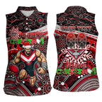Merry Christmas AFL Bombers Women Sleeveless Polo Shirt Aboriginal Santa Football Mascot