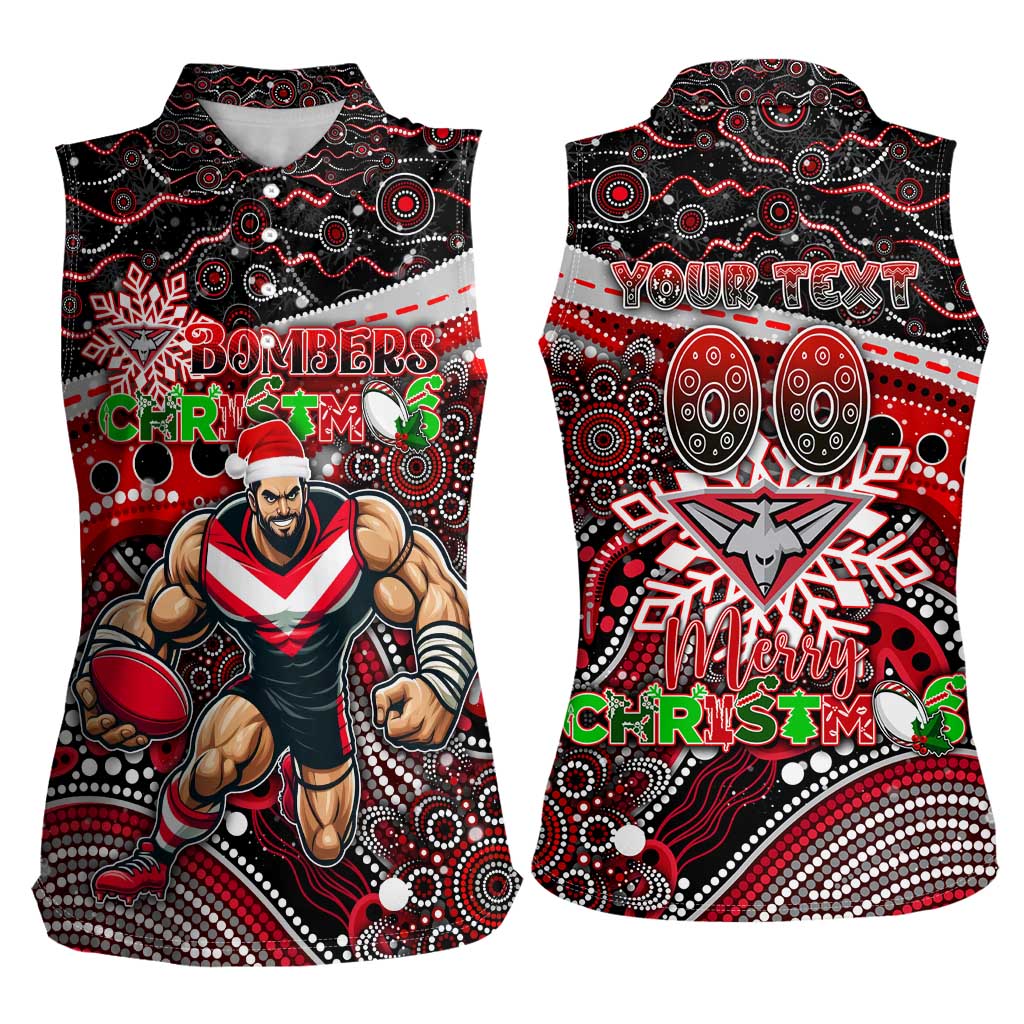 Merry Christmas AFL Bombers Women Sleeveless Polo Shirt Aboriginal Santa Football Mascot