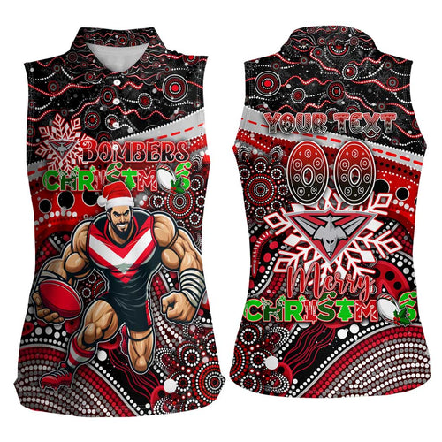 Merry Christmas AFL Bombers Women Sleeveless Polo Shirt Aboriginal Santa Football Mascot