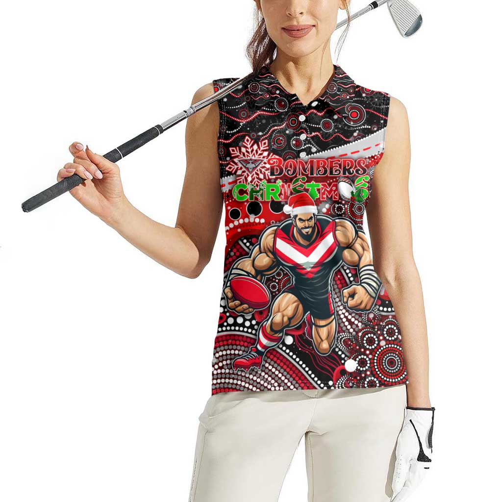 Merry Christmas AFL Bombers Women Sleeveless Polo Shirt Aboriginal Santa Football Mascot