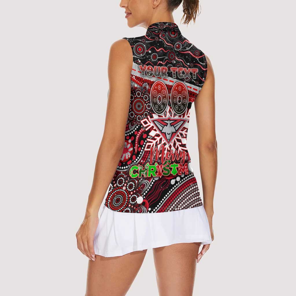 Merry Christmas AFL Bombers Women Sleeveless Polo Shirt Aboriginal Santa Football Mascot