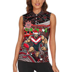 Merry Christmas AFL Bombers Women Sleeveless Polo Shirt Aboriginal Santa Football Mascot