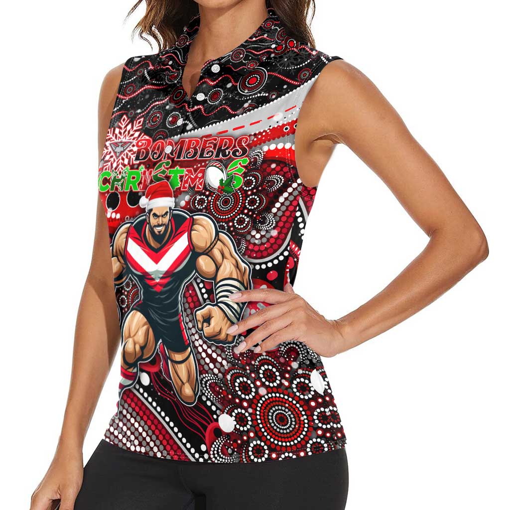 Merry Christmas AFL Bombers Women Sleeveless Polo Shirt Aboriginal Santa Football Mascot