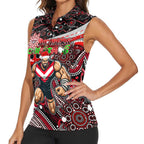 Merry Christmas AFL Bombers Women Sleeveless Polo Shirt Aboriginal Santa Football Mascot