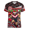 Merry Christmas AFL Bombers Women V-Neck T-Shirt Aboriginal Santa Football Mascot