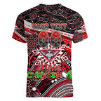 Merry Christmas AFL Bombers Women V-Neck T-Shirt Aboriginal Santa Football Mascot