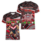 Merry Christmas AFL Bombers Women V-Neck T-Shirt Aboriginal Santa Football Mascot