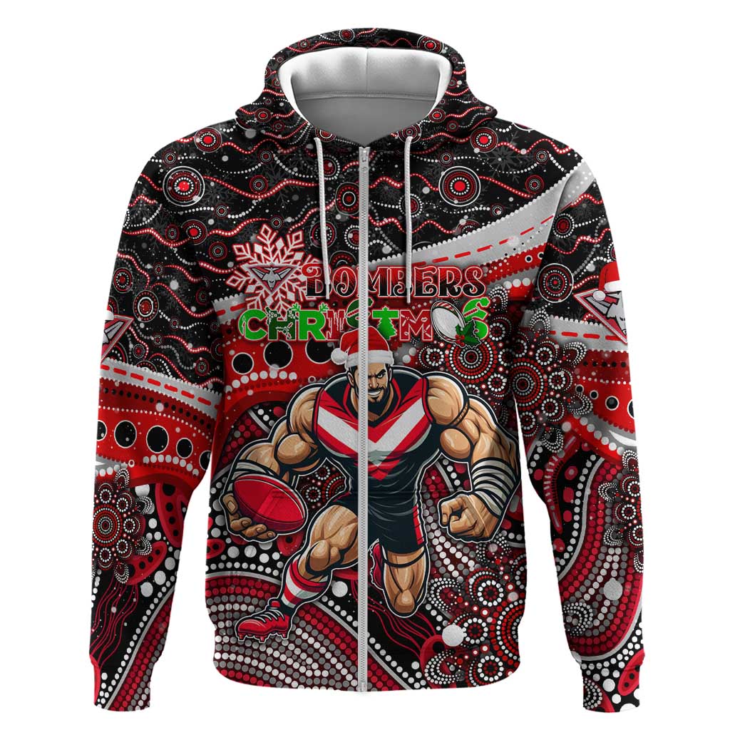 Merry Christmas AFL Bombers Zip Hoodie Aboriginal Santa Football Mascot