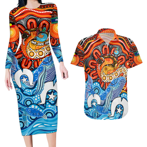 aboriginal-and-torres-strait-islands-couples-matching-long-sleeve-bodycon-dress-and-hawaiian-shirt-we-are-one