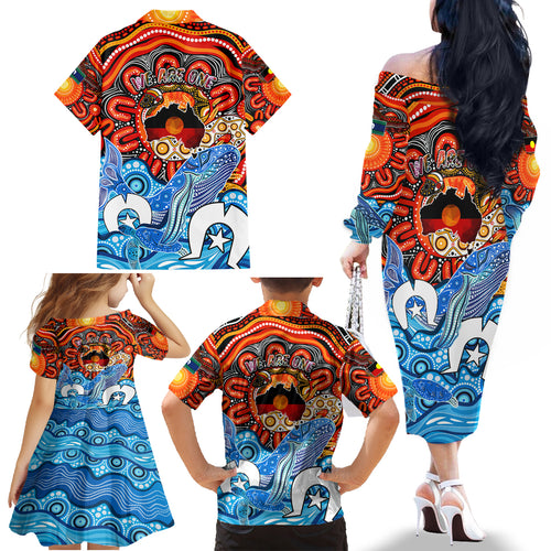 aboriginal-and-torres-strait-islands-family-matching-off-shoulder-long-sleeve-dress-and-hawaiian-shirt-we-are-one