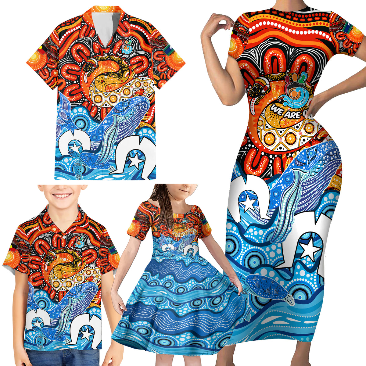 aboriginal-and-torres-strait-islands-family-matching-short-sleeve-bodycon-dress-and-hawaiian-shirt-we-are-one
