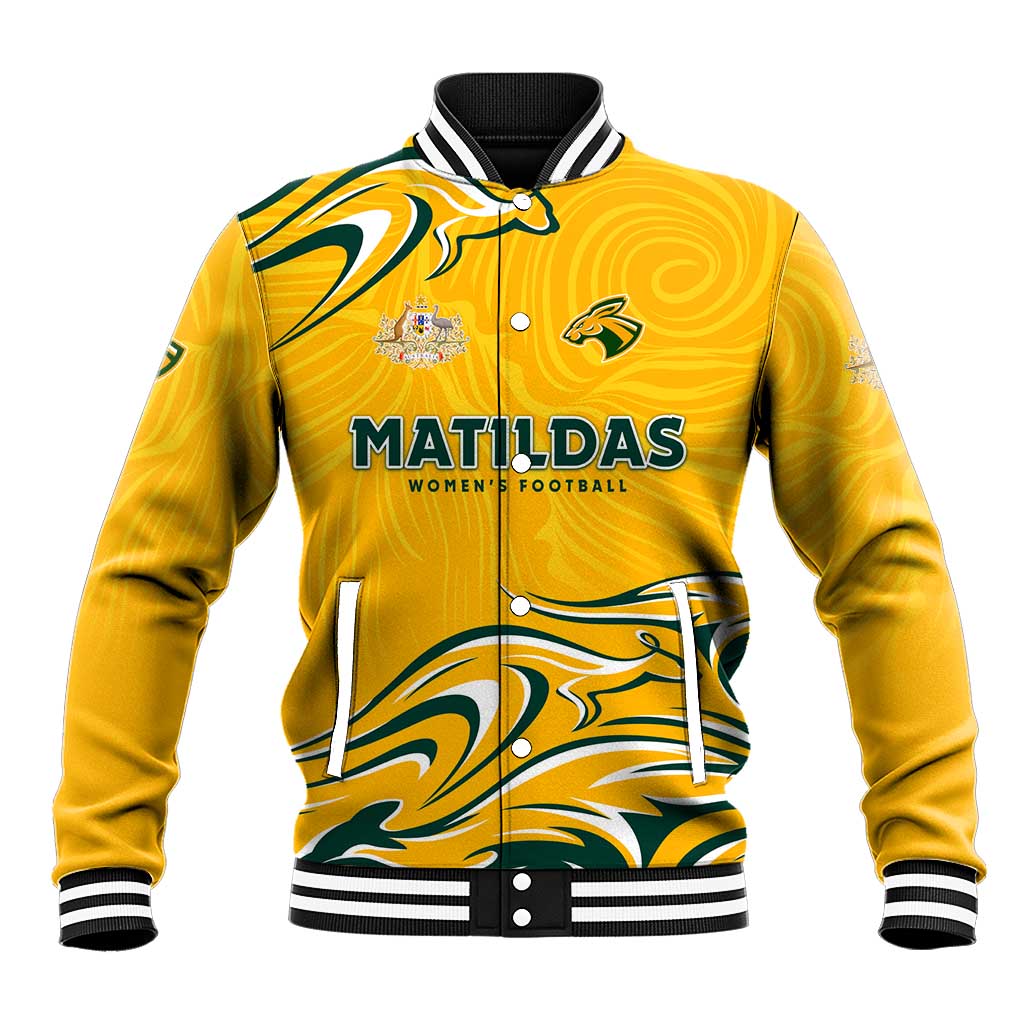 Personalised Australia Soccer Matildas Baseball Jacket Kangaroo Tornado Yellow DT02