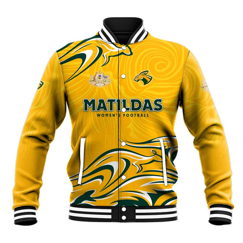 Personalised Australia Soccer Matildas Baseball Jacket Kangaroo Tornado Yellow DT02