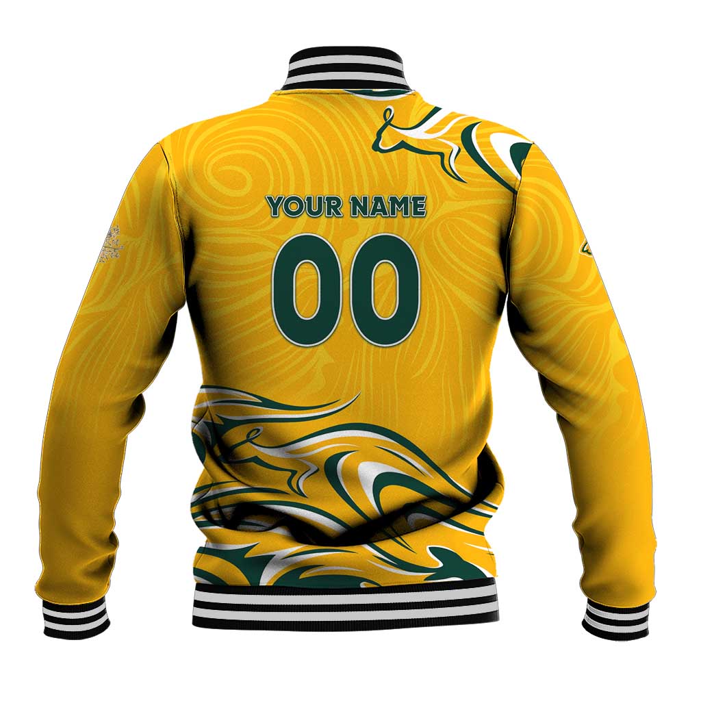 Personalised Australia Soccer Matildas Baseball Jacket Kangaroo Tornado Yellow DT02
