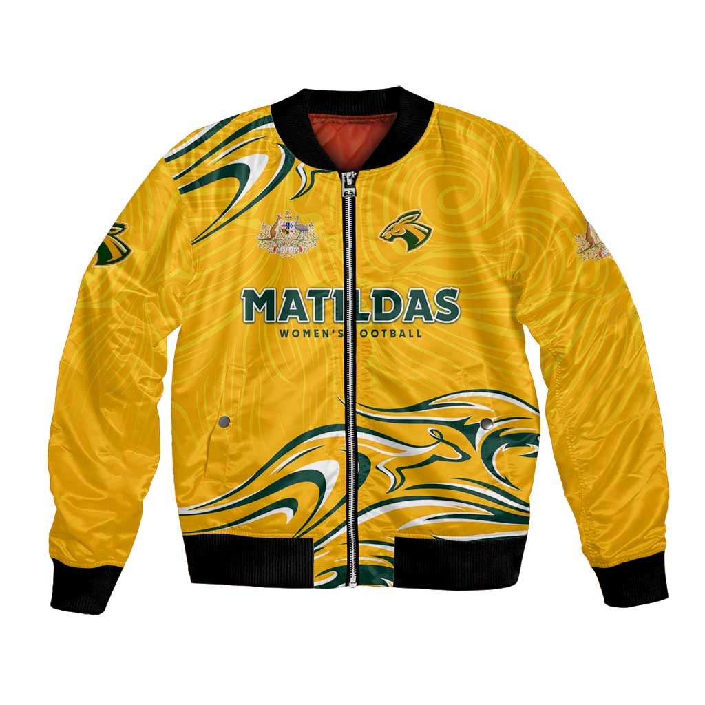 Personalised Australia Soccer Matildas Bomber Jacket Kangaroo Tornado Yellow DT02