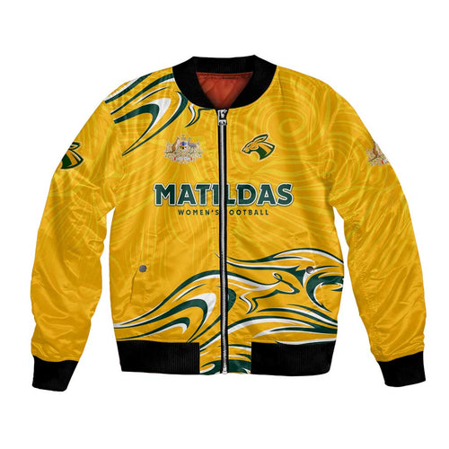 Personalised Australia Soccer Matildas Bomber Jacket Kangaroo Tornado Yellow DT02