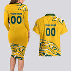 Personalised Australia Soccer Matildas Couples Matching Long Sleeve Bodycon Dress and Hawaiian Shirt Kangaroo Tornado Yellow DT02