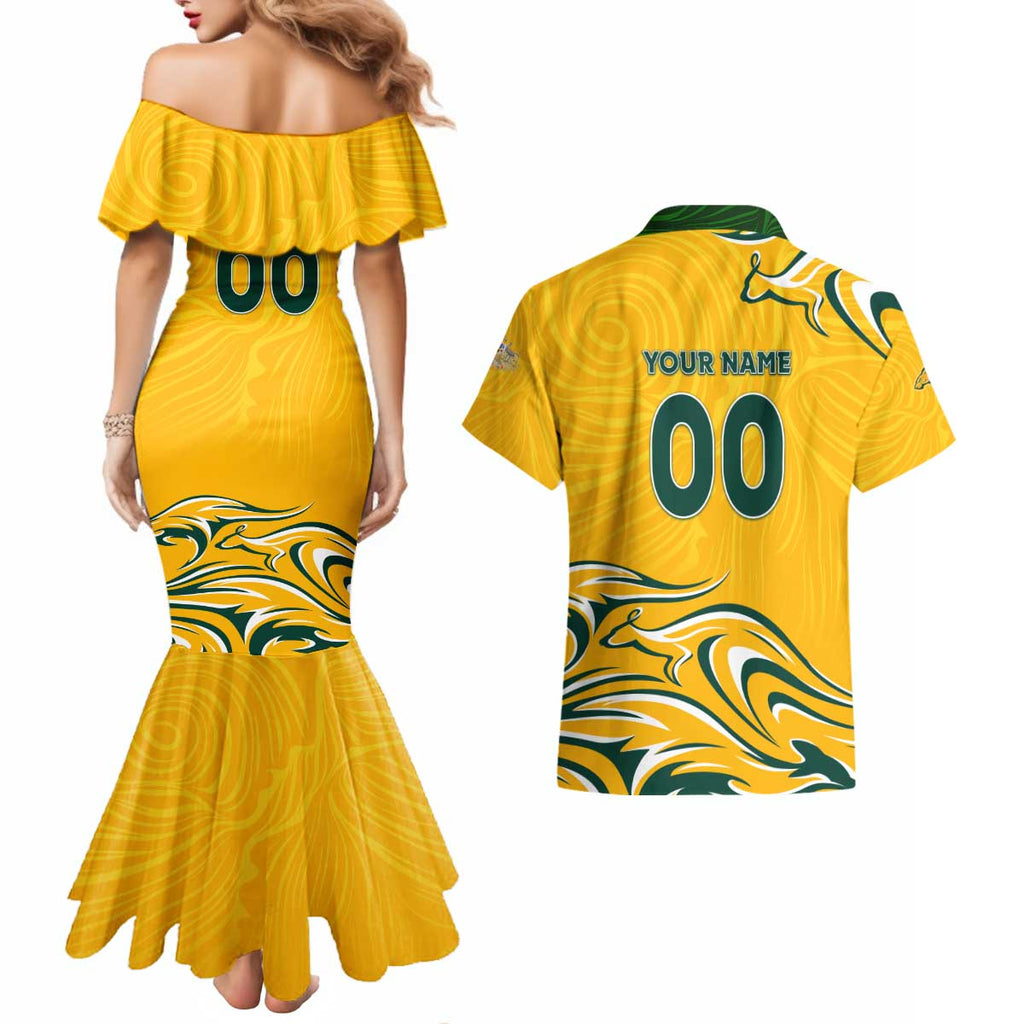 Personalised Australia Soccer Matildas Couples Matching Mermaid Dress and Hawaiian Shirt Kangaroo Tornado Yellow DT02