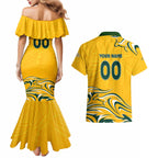 Personalised Australia Soccer Matildas Couples Matching Mermaid Dress and Hawaiian Shirt Kangaroo Tornado Yellow DT02