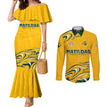 Personalised Australia Soccer Matildas Couples Matching Mermaid Dress and Long Sleeve Button Shirt Kangaroo Tornado Yellow DT02