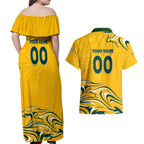 Personalised Australia Soccer Matildas Couples Matching Off Shoulder Maxi Dress and Hawaiian Shirt Kangaroo Tornado Yellow DT02