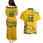 Personalised Australia Soccer Matildas Couples Matching Puletasi and Hawaiian Shirt Kangaroo Tornado Yellow DT02