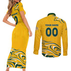Personalised Australia Soccer Matildas Couples Matching Short Sleeve Bodycon Dress and Long Sleeve Button Shirt Kangaroo Tornado Yellow DT02