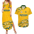 Personalised Australia Soccer Matildas Couples Matching Summer Maxi Dress and Hawaiian Shirt Kangaroo Tornado Yellow DT02
